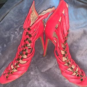 Salmon pink strappy heels